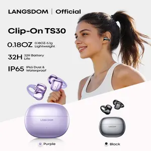 LANGSDOM TS30 Clip-On Open Ear Earbuds,32H Long Battery Life Bluetooth 6.0 Wireless Earbuds with AI Noise Cancelling Mic,Touch Control,Sweat and Dustproof, for Running, Workout, Driving,Mother‘s Day– Gifts for Men & Women