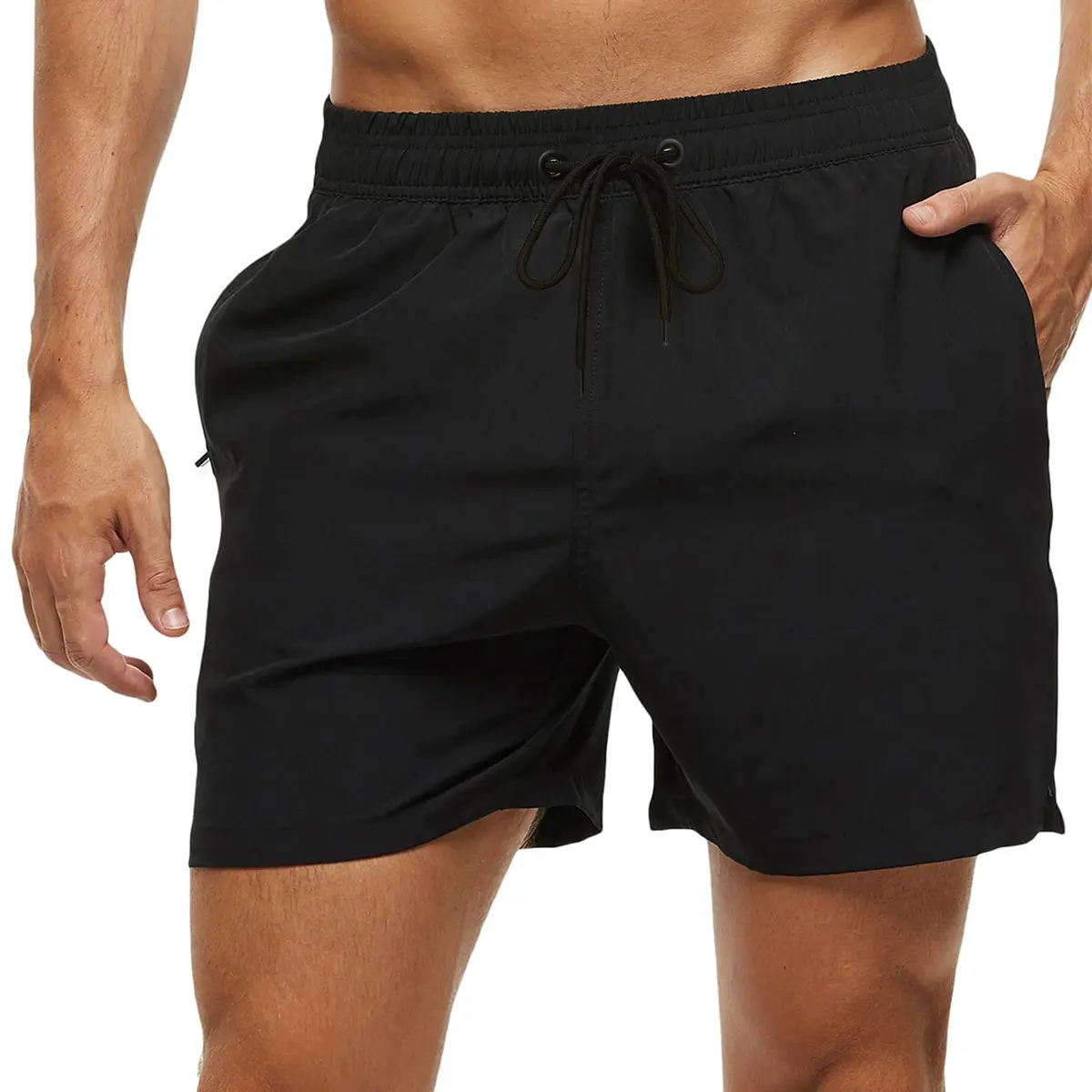 Men's Athletic Beach Swim Trunks, Polyester Blend Quick Dry Swim Shorts with Elastic Waist, Zipper Pockets, Mesh Lining, for Summer Beach, Water Park, Machine Washable