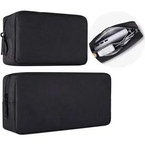 Universal Electronics Accessories Case, 2-Pack Portable Soft Carrying Case Bag Wire  Organizer for Hard Drive, Power Adapter, Laptop ,  Kit, Small+Big-Black