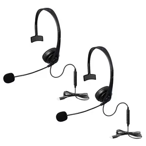 Durable Monaural USB Call Center Headset with Noise-Cancelling Mic, 2X Plug-and-Play Headphone for PC Home Office Phone Service