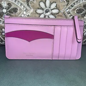 Kate Spade New York Bubble Gum Large Slim Card Holder in Pink with Purple Accent