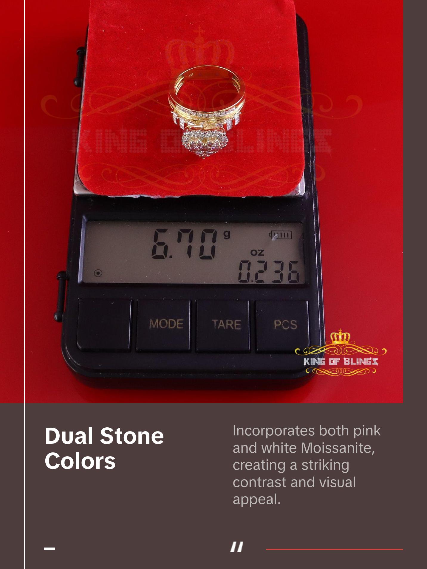 King of Bling's Womens 1.50ct 925 Silver VVS D Pink Moissanite Yellow Cinderella HEART Ring SZ 8