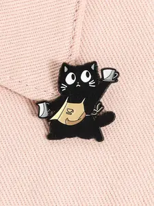 Cute Coffee Lover Enamel Pin, Cat-Themed Daily Accessory, Soft Adorable Design, Perfect Gift for Coffee Lovers & Cat Enthusiasts, Clip In