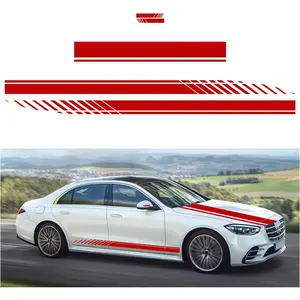 New Upgrade 5 PCS Car Hood Stripe Sticker, Vinyl Modified Rearview Mirror Decals, Racing Sports Auto Body Side Sticker Decoration, Universal Exterior Stickers for Skirt Roof Bumper (Small, Red)