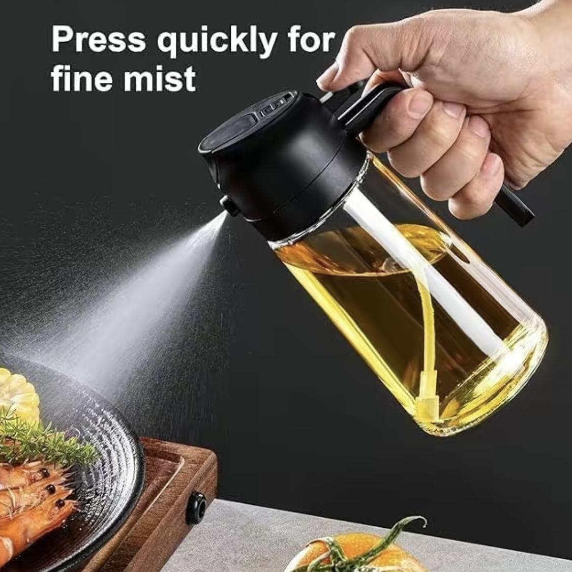 2 Pcs 2 in 1 Glass Oil Dispenser, 1 Count 470ml Oil Sprayer with Handle, Oil Dispenser for Cooking, Baking, Frying, Kitchen Gadgets, Utensils
