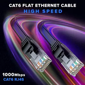Cat 6 Ethernet Cable, High Speed 10gbps, Indoor&outdoor, Pure Copper Flat, Long Computer Lan Cable, with Clips & Straps