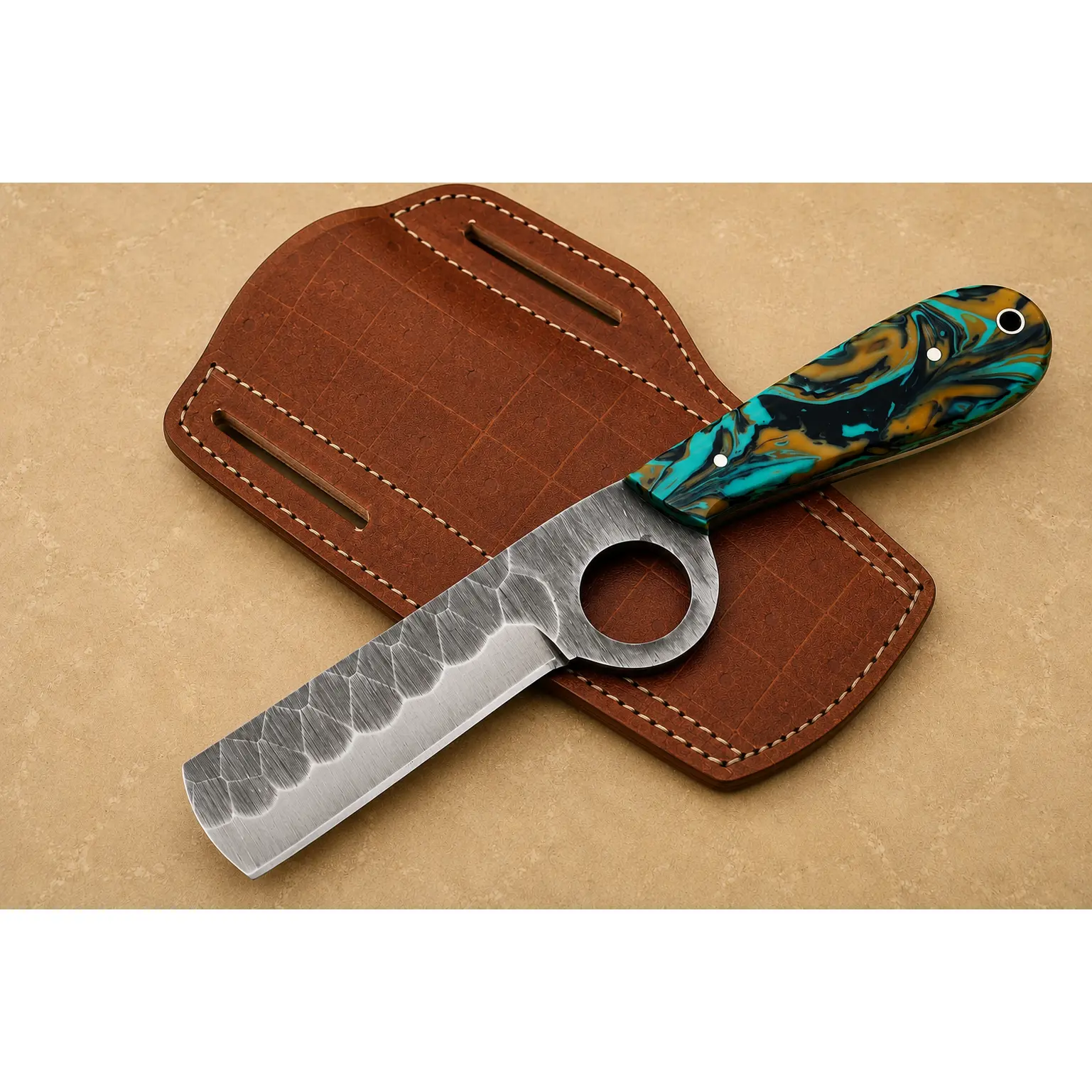 Forge Ridge High Carbon Steel Utility Knife – Hand Forged Fixed Blade with Resin Handle & Leather Sheath