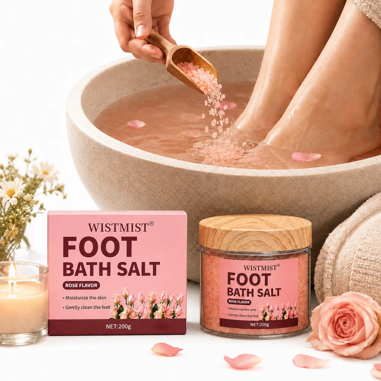 Foot Bath Salt Rose Flavor 200g - Moisturizes Skin & Gently Cleans Feet - Perfect for Relaxation & Self-Care