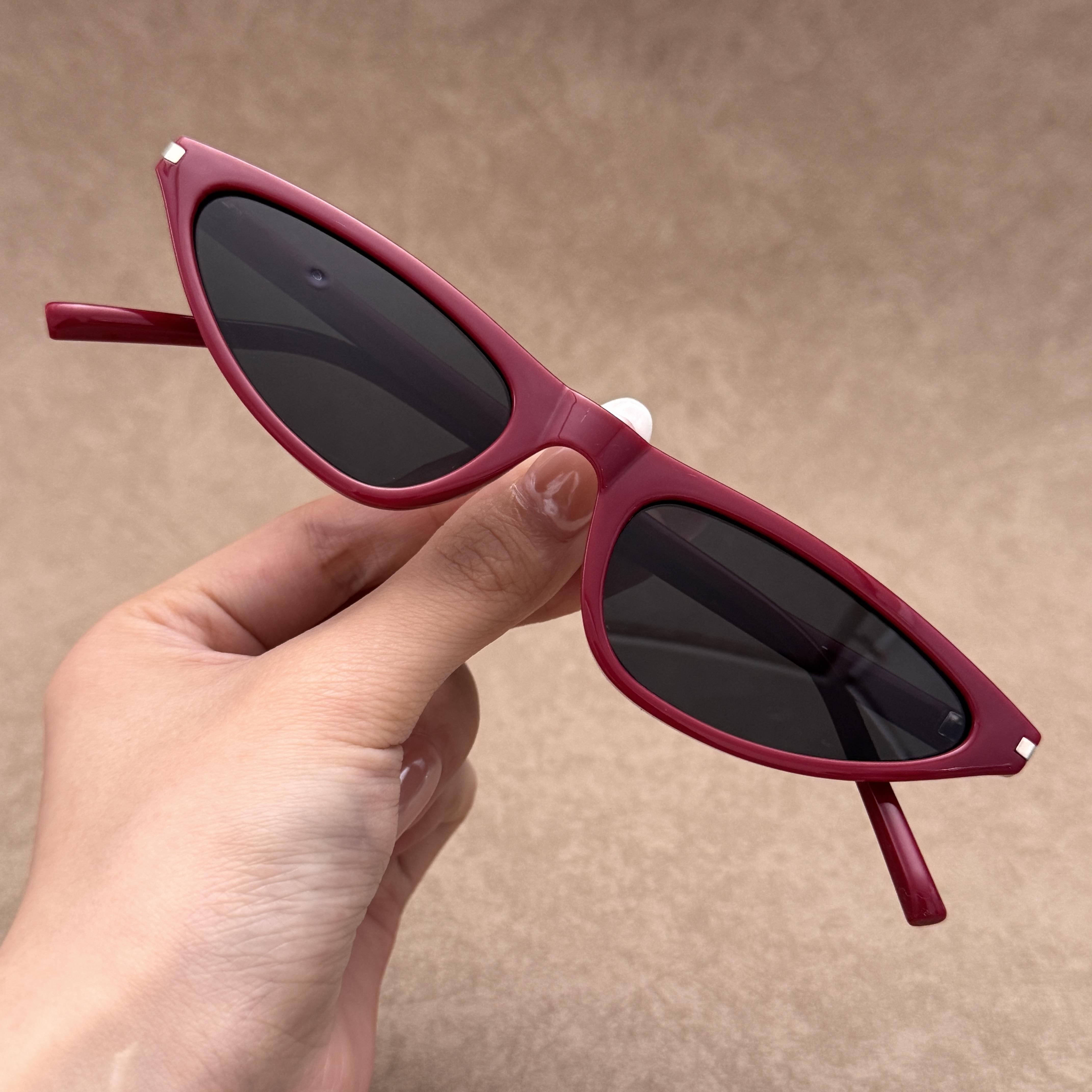 Women's Stylish Geometric Cat Eye Sunglasses - Lightweight Burgundy Frame, Dark Lenses, Sleek Modern Eyewear for Casual Outfits