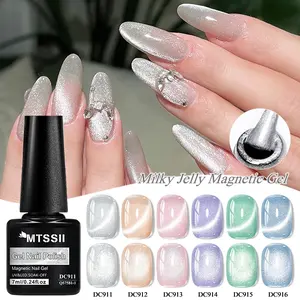 MTSSII 7ml Jelly Silvery Pink Blue Aurora Cat Eye Gel Nail Polish, Semi Transparent Magnetic Gel For Nails Home Salon Nail Art DIY Manicure