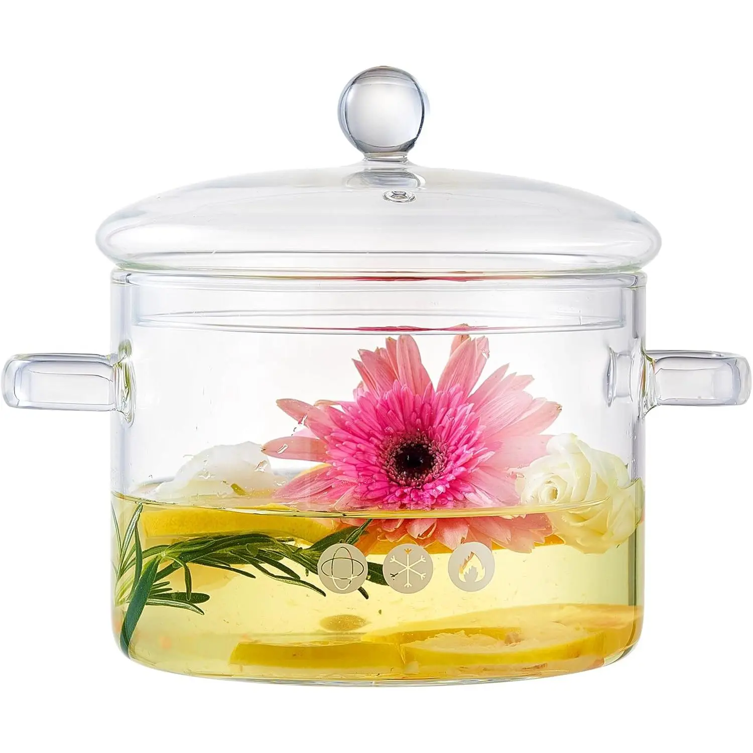 64 oz/1900 ml Transparent Glass Slow Cooker with Lid - Stovetop-Safe Pasta Pot, Noodle Soup Cookware for Baby Food, Milk Preparation, 1,000-2,000 Ml