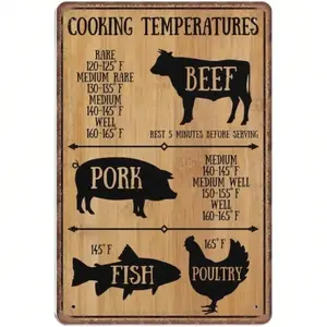 Vintage Aluminum Cooking Temperatures Chart Sign Retro Kitchen Meat Poster Wall Art Home Decor 8x12 Inch Aluminum Plaque