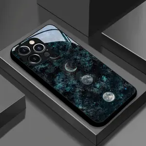 Moon Phase Glass Cellphone Case - High-End Fashion, Simple Design, Protective Glass Back Cover, Multi-Model for iPhone 11-17 Pro Max, Mobile Phone Accessory, Accessories