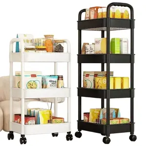 Multi-Layer Plastic Storage Rack, Home Bedroom Baby Mobile Snack Kitchen Organizer, Versatile Shelving Unit for Household Use