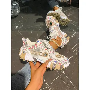 Fashion Breathable Dad Shoes Women Spring New 2026, Mesh Sequined Casual Sporty Design, Trendy Streetwear Sneakers