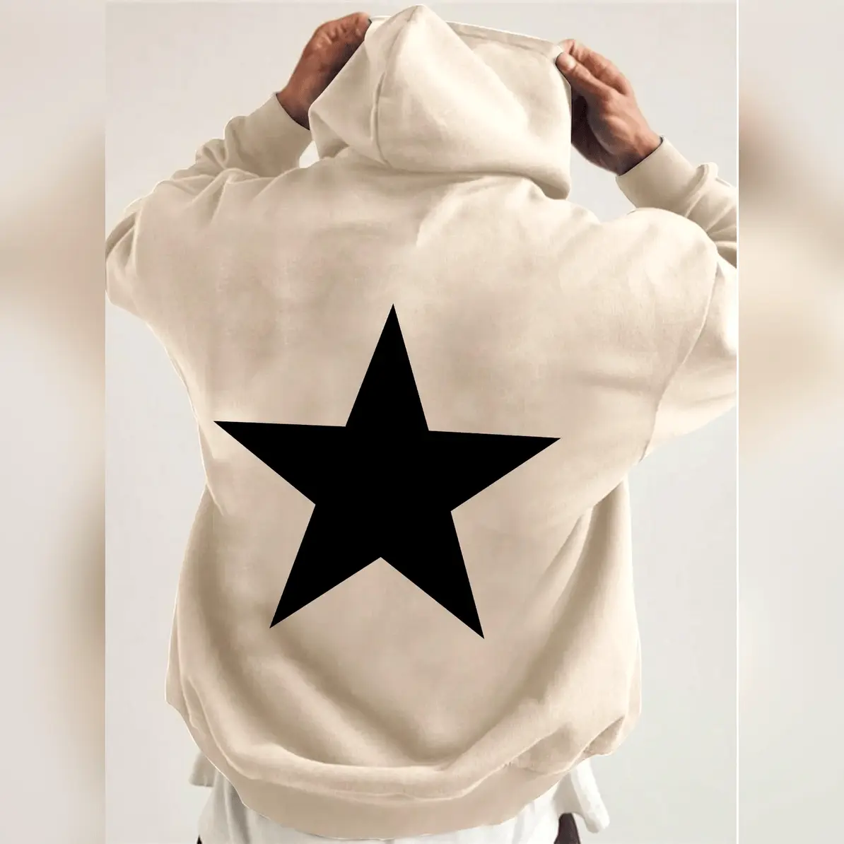 Men's Star Print Drop Shoulder Sleep Hoodie Casual Regular Fit Drawstring Pocket Hooded Sweatshirt For Spring & Fall M Hoodied Cotton Hoodie All Gender