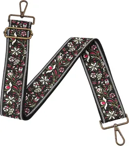 Wide Embroidery Purse strap Replacement Crossbody Bag Strap Adjustable Floral Canvas Guitar Straps for Handbags