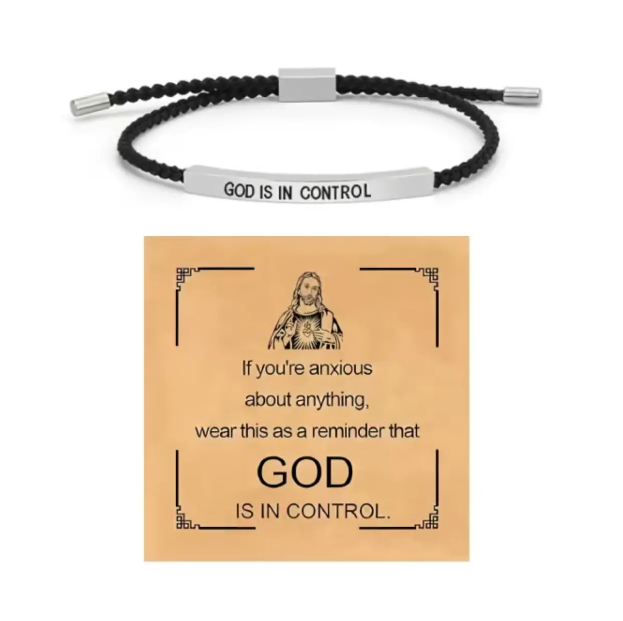 God is in Control Tube Bracelet for Women Men, Handmade Braided Adjustable Inspirational Bracelets Stainless Steel Christian aith Jewelry for Christmas Birthday Gifts