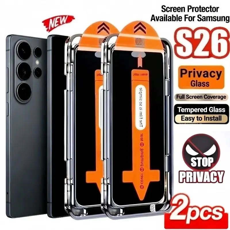 2pcs 9h Tempered Glass Privacy Film for Samsung Galaxy S26 Ultra S26+ Plus S26 HD, Full Cover Protective Cellphone Screen Protector, One-Click Easy Installation,HD&Anti-peeping Glass Film, Smartphone Accessories