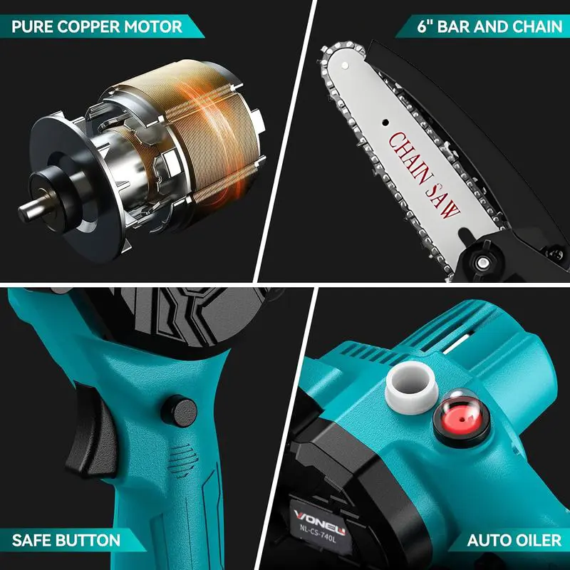 Mini Chainsaw Cordless 6 Inch – Upgraded Portable Electric Handheld ...