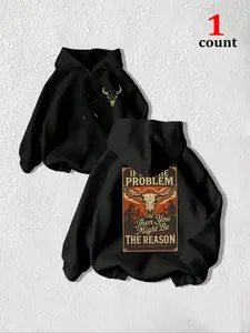Women's Comfortable Hooded Sweatshirt, Western Bull Head Letter Print, Vintage Country Music Concert Pullover, Suitable for Women