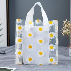 20pcs Daisy Pattern Gift Bag, Clear Portable Cosmetic Bag, Shopping Bag, Birthday Party Supplies