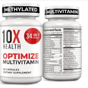 10X Health Optimize Methylated Multivitamin for Men - 90 Capsules, 34 in 1 Formula with 800 mcg of Vitamin B12, 5-MTHF, NAC - Methyl B Complex
