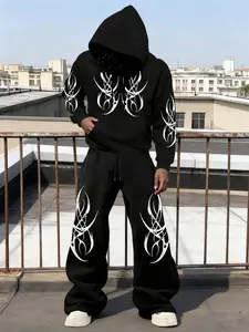 Men Women Hooded Sweatshirt Set, Loose-Fitting Letter Print Design, All-Season Comfortable Casual Wear, Trendy Daily