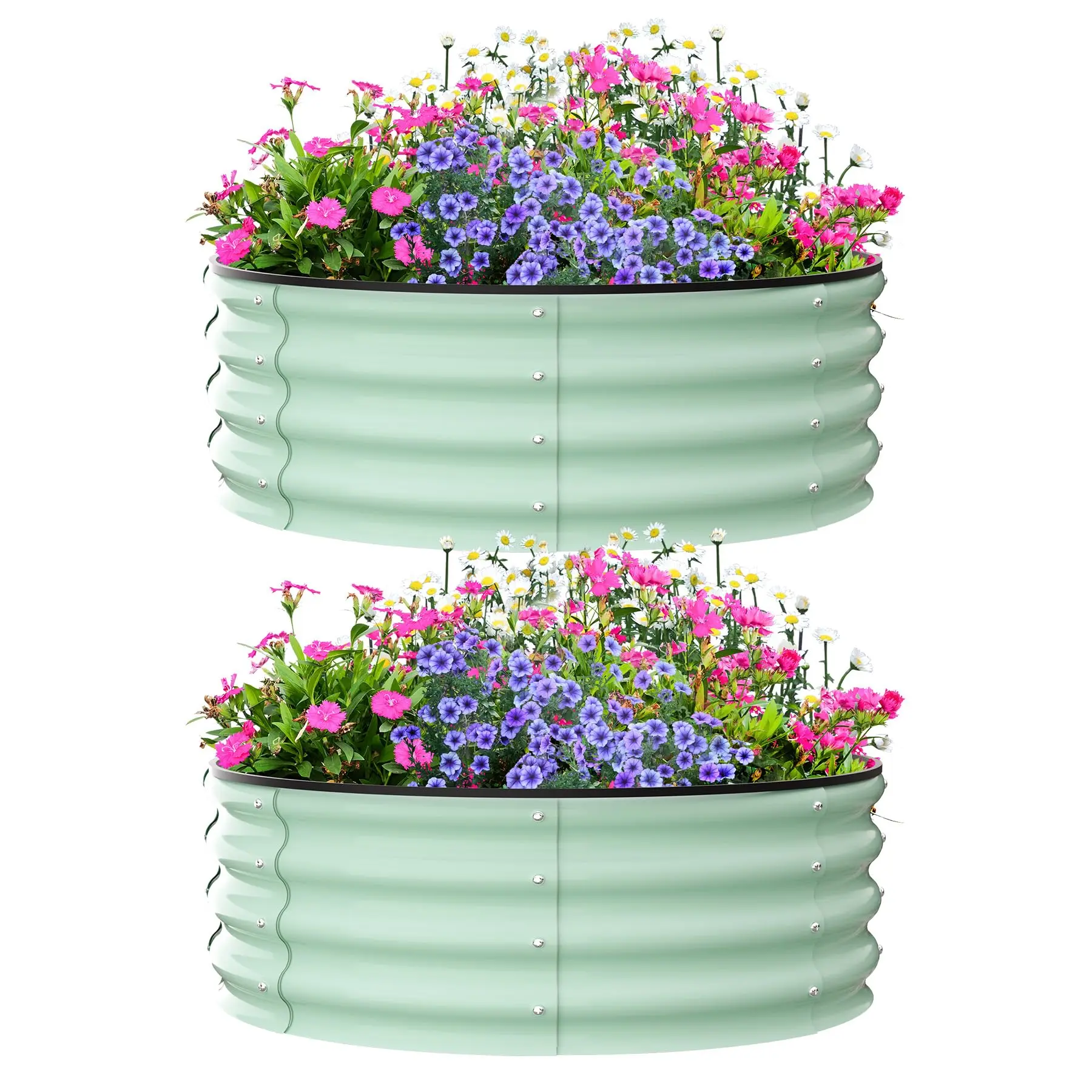 Raised Garden Beds Outdoor, 2 Pack 3x3x1 ft Galvanized Raised Garden Bed for Gardening, Round Metal Planter Box for Planting Plants Vegetables,Green