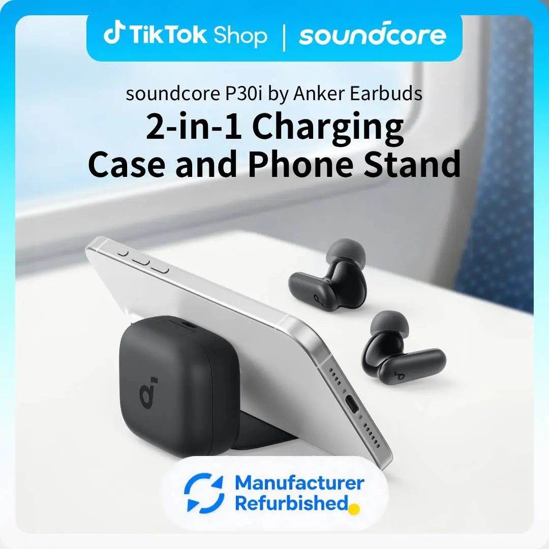 [Refurbished]soundcore P30i by Anker Noise Cancelling Earbuds, Strong and Smart Noise Cancelling, Powerful Bass, 45H Playtime, 2-in-1 Case and Phone Stand, IP54, Wireless Earbuds, Bluetooth 5.4