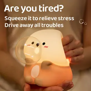 Otter Night Light, Cute Sea Otter Lamp Gifts,Animal Silicone Night Lamp, Cute Room Decor Night Light Birthday Christmas Gifts, Bubble Blowing Light, Silicone Dimmable Nursery Nightlight, Rechargeable Bedside Touch Lamp for Breastfeeding