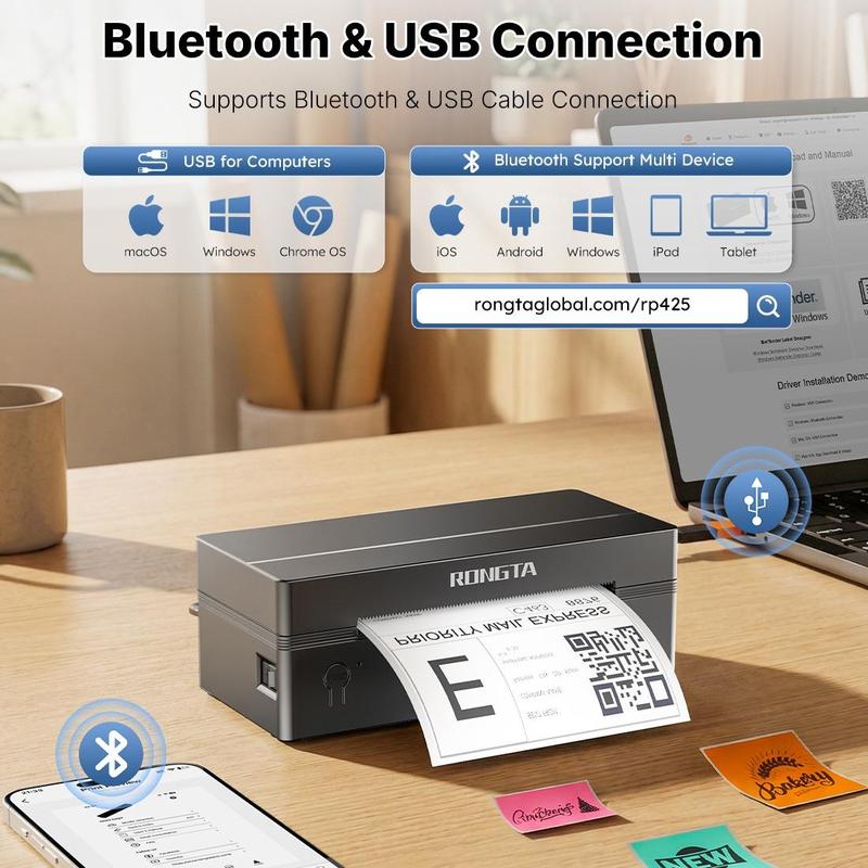 RT  Shipping Label Printer, Bluetooth Wireless Thermal Label Printer, Compatible with iOS, Android, Windows, Mac, Chromebook, Widely Used for Etsy, Ebay, Shopify, USPS