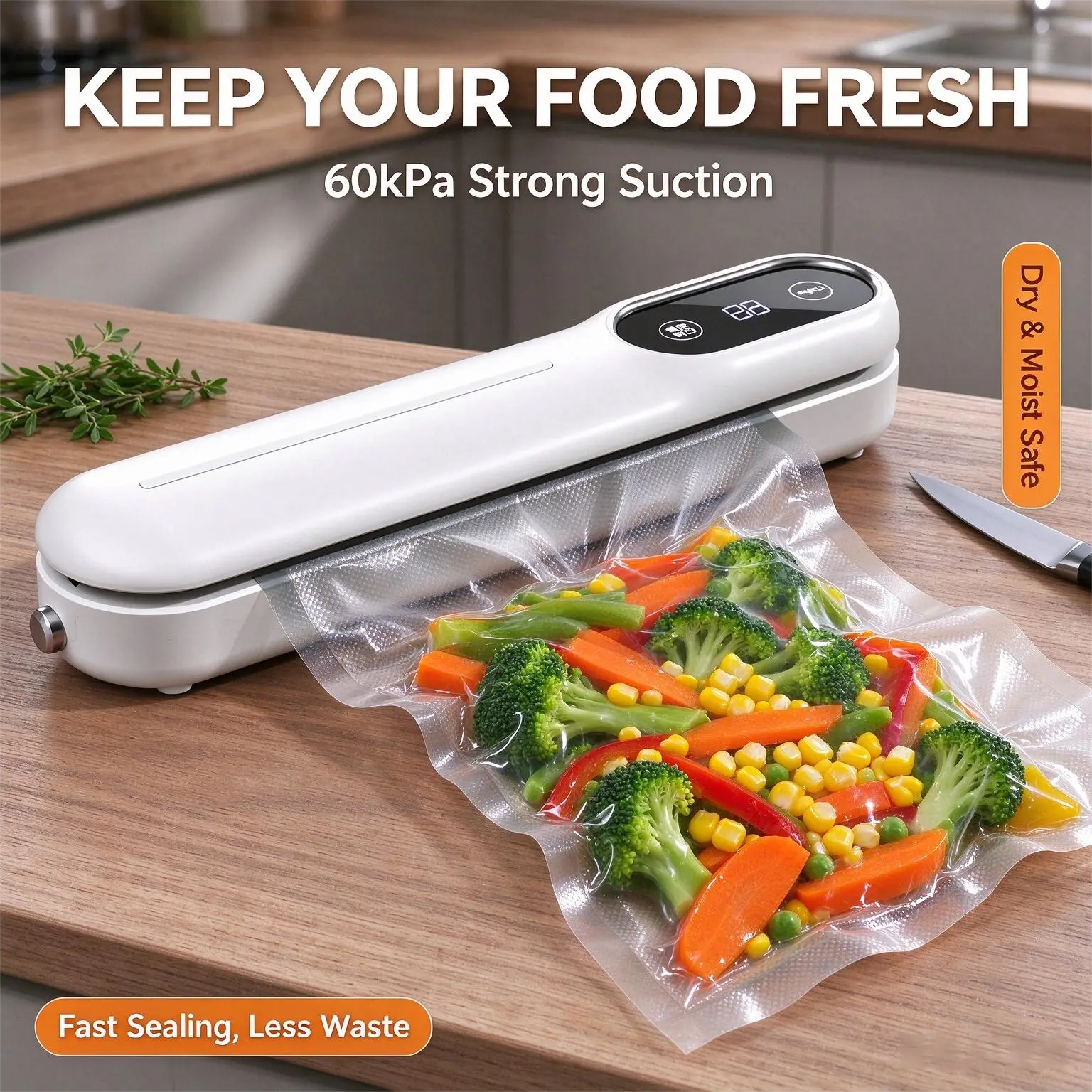 Household Vacuum Sealer Machine with 50 Pcs Vacuum Bags, Starter Kit, Compact Design