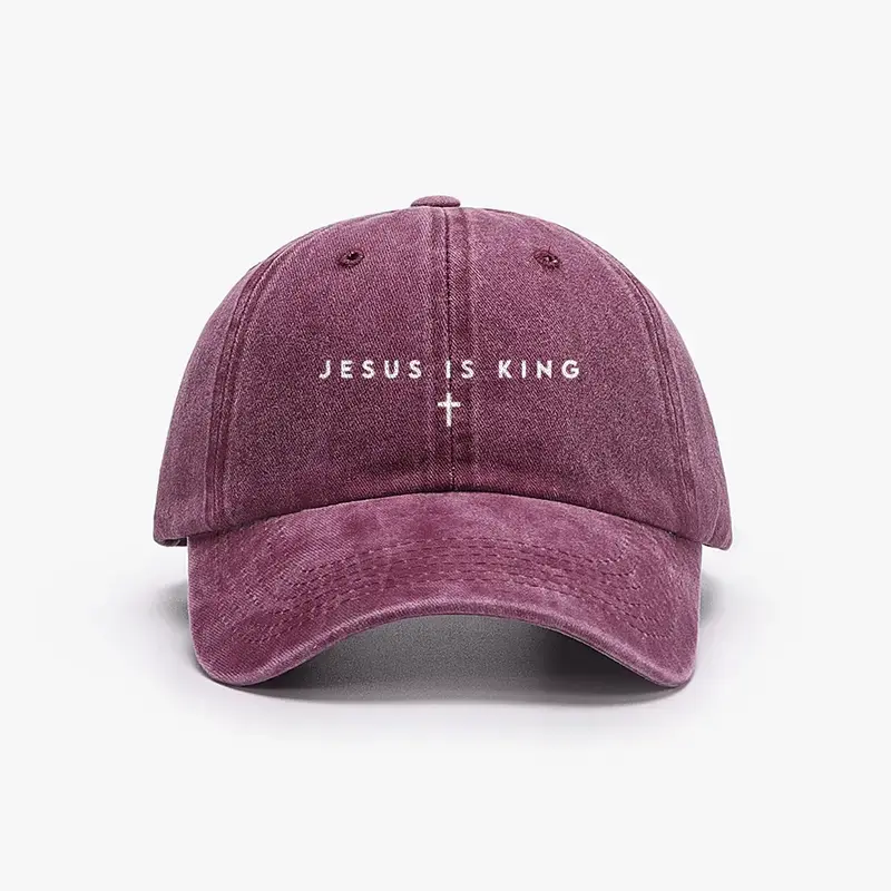 Vintage Washed Christian Baseball Cap - "Jesus Is King" Religious Slogan Hat, Unisex Cross Logo Cotton Dad Hat, Faith-Based Graphic Adjustable Streetwear Headwear, Multiple Colors for Believers, Cross Logo Hats, Religious Slogan Hats