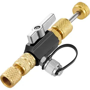 HVAC Valve Core Removal Tool, Valve Core Remover Installer Tool, 1/4" Mega Flow Vacuum-Rated Valve Core Removal Tool and 5/16’’ Conversion Adapter for R22 R410A R134A