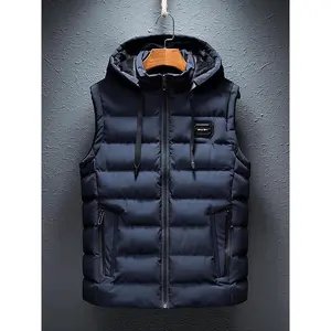 Men’s spliced hooded vest jacket, outdoor casual windproof and warm sports vest, autumn and winter men’s outerwear, men’s clothing