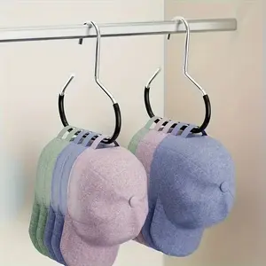 2 New Hat Hangers, Single Hook Holds Up to 8 Hats, Dorm Closet Built-In Baseball Cap Holder, Multi-Functional No-Trace Display Rack, Hanging, Hat Hooks Storage