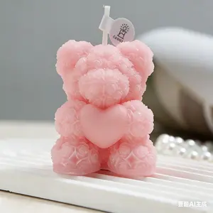 Valentine's Day Rose Bear Scented Candle, Fresh Butterfly Knot Heart Bear Home Decor, Wedding Favors Gift Ornament, Floral Candle