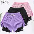 Women's 3-Pack 2-in-1 Elasticity Fast Drying Fitness Support Flexibility Sports Shorts - Quick Dry Breathable Fabric, Fitted Cut Inner Liner, Adjustable Drawstring Waistband, Gym Workout Apparel, Elasticity Women's Sports Shorts, Fast Drying Women's Sport