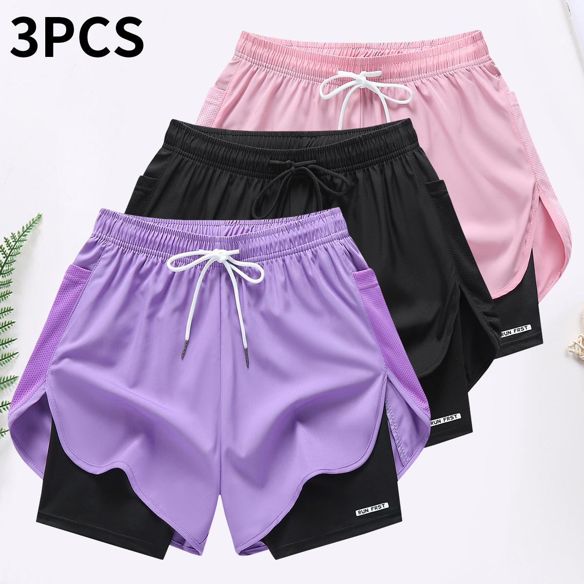 Regular Fit, Women's Female 3-Pack 2-in-1 Running Shorts - Quick Dry Breathable Fabric, Inner Liner, Adjustable Drawstring Waistband, Comfortable Activewear for Gym, Workouts,summerwins