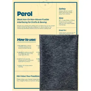 Fusible Interfacing 35″ x 3 Yards Black Light Weight Non-Woven Iron-on for Crafts and Sewing, Polyester Single-Sided Adhesive for Collars, Quilting Projects, Dress, Shirts, Bags