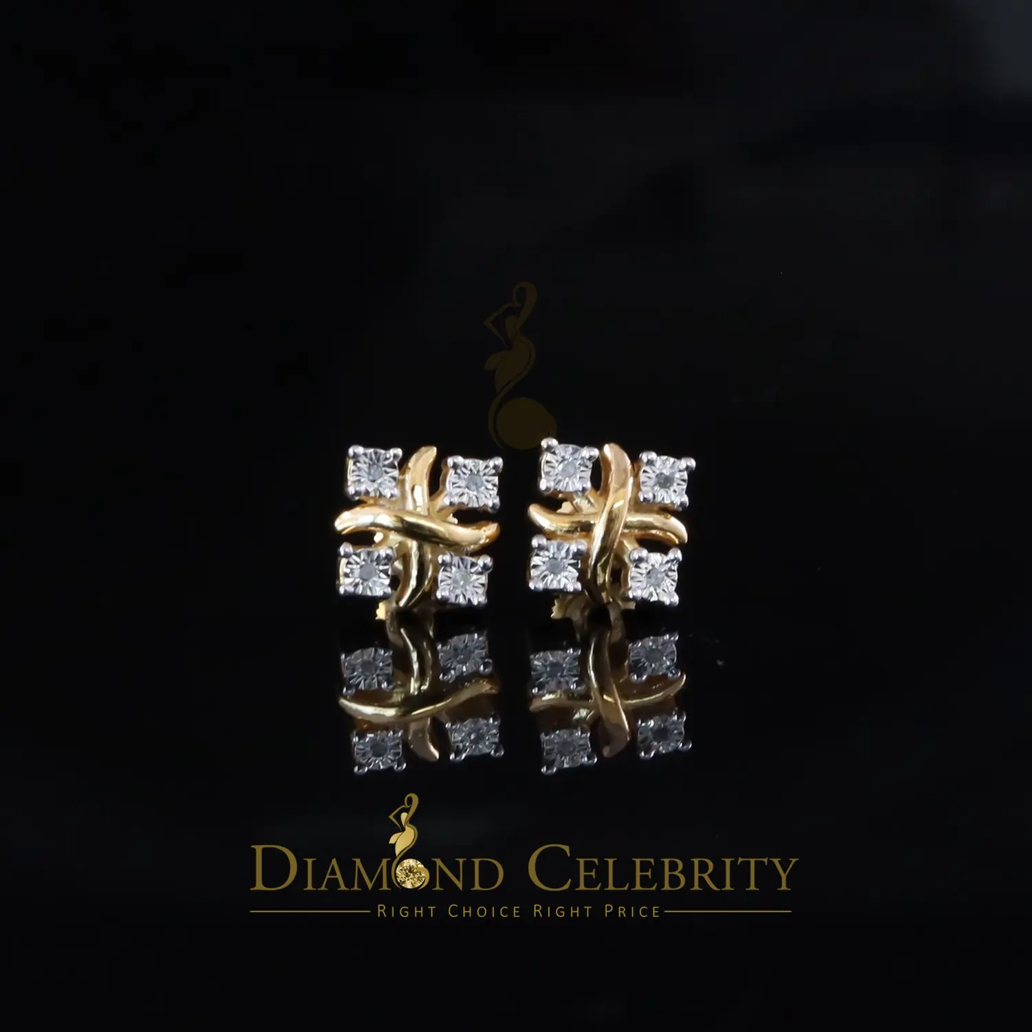 925 Silver Yellow Miracle Set 0.05ct Diamond  for Men's & Women Stud XOXO Earring