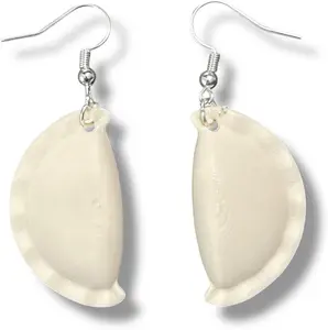 Pierogi Handmade Earrings, Polish Festival Jewelry, Dough Colored, Gold and Silver