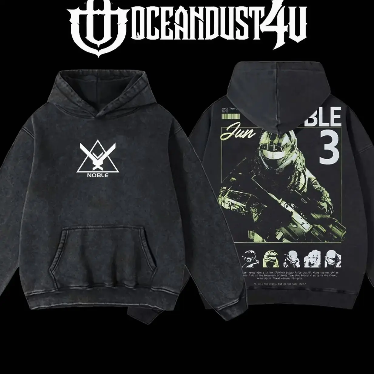 OceanDust4U Halo Reach Noble Team Collection "Jun 3" A266 Seamless Unisex Oversized Men's Hoodie, Classic Cotton Fabric Apparel 38Z