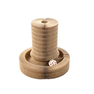 2 in 1 Magic Accordion Foldable Cat Scratcher Board with Track Ball Toy, Transformable Corrugated Cardboard Cat Claw Grinder, Space Saving Fold Design Indoor Interactive Kitten Play Scratch Pad Furniture Protector