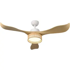 52 inches LED  DC Ceiling Fan with Light Fixture and Remote Control,Boho Wooden Bohemian Dimmable Rattan Wicker Fandelier for Indoor,Outdoor,Bedroom,Living room,Dining room