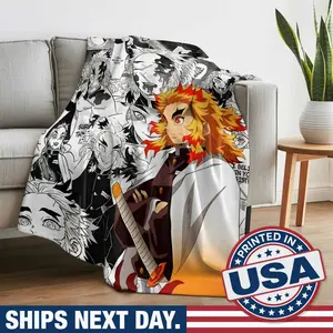 Demon Slaye Kyojuro Rengoku Luxurious Fluffy Throw Blanket for Couch Super Soft Cozy Flannel Fleece Decorative Portable Cute Blanket for Sofa, Bed, Home Office | Perfect for Adult, Gift, Pet & Travel Gift For Fan Manga Anime Lover ZTK80163