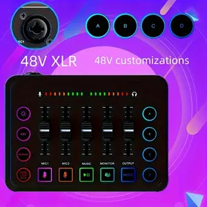 Game Mixer, Streaming Mixer with XLR Microphone Interface, RGB PC Mixer, Volume Knobs, 48v Phantom Power, Podcast Recording Gaming Voice