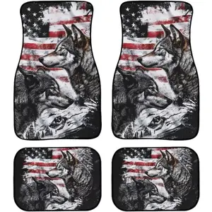Wolf flag Print Car Floor Carpet Front and Rear Floor, Carpets Set 4 Pieces Durable Heavy Duty Mats Floor Mats for Almost Cars SUV Truck ﻿