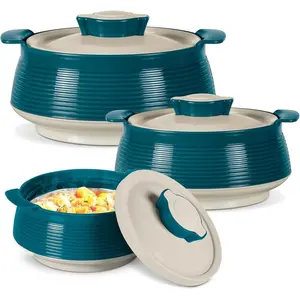 Casserole for hot , Double walled insulated inner Stainless Steel hot pot with lid, Serving box for  and roti, insulated serving bowl with lid, Set of 3 Venice, Marble Green